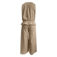 thumbnail image 6 of GILIGEGE Women's Linen 2 Piece Outfits,Sleeveless Ruffle Waist Top Flowy Wide Leg Pants,Elastic Neckline,Loungewear Beach Travel Sets,Summer Boho Outfits for Vacation & Home Khaki, 6 of 6