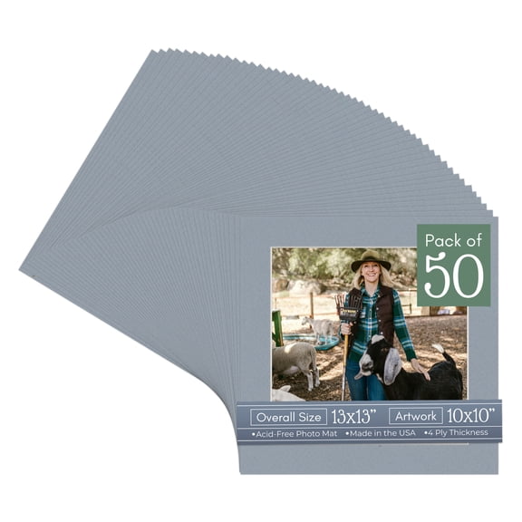 Harbor Gray Picture Frame Mat for 13x13 Frames - Fits 10x10 Photos - 50 Mats