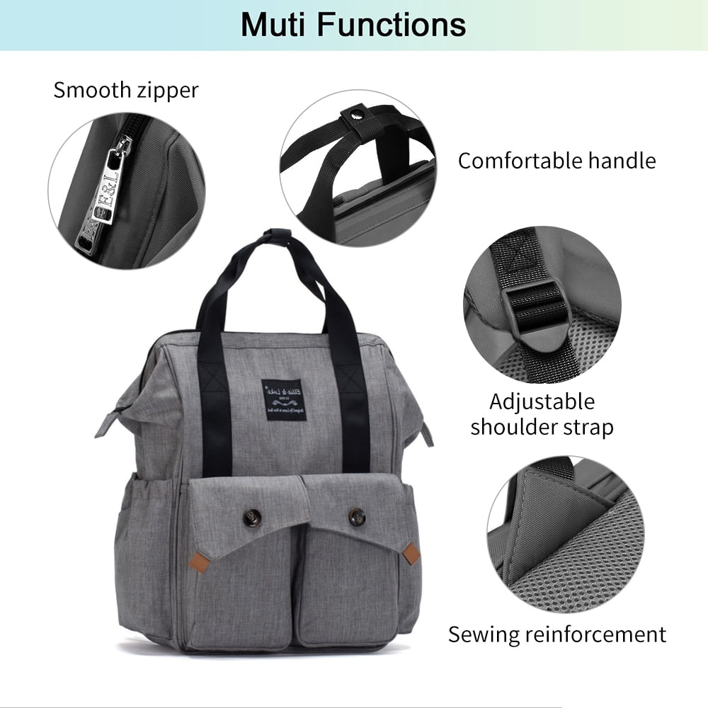 Diaper Bag Backpack with Changing Pad, Insulated Pocket Large Capacity Stroller Organizer Bag Gray