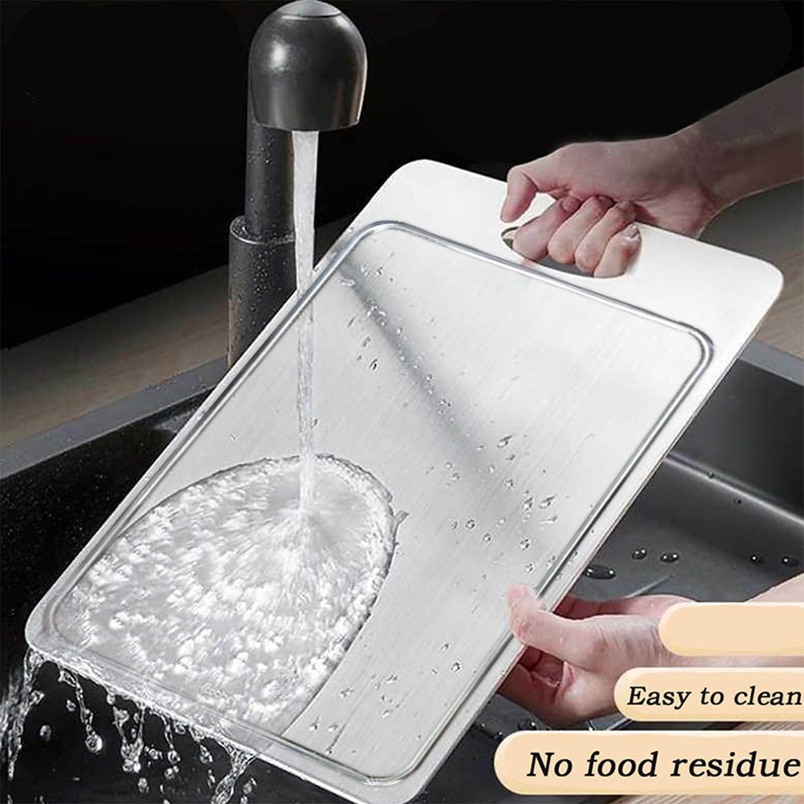 AYktou Titanium Cutting Board with Juices Grooves,Food Grade 304 Stainless Steel Cutting Board,Cutting Boards for Kitchen,Meat,Fruit,Vegetable Cutting Boards,Silver