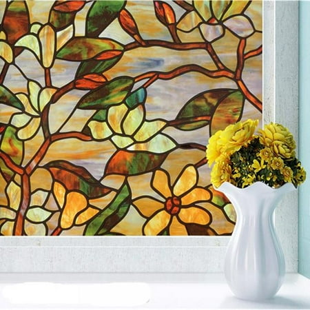 Temall Non Adhesive Static Cling Window Shades Privacy Stained Glass Vinyl Panel 17 7 Inches By 78 C