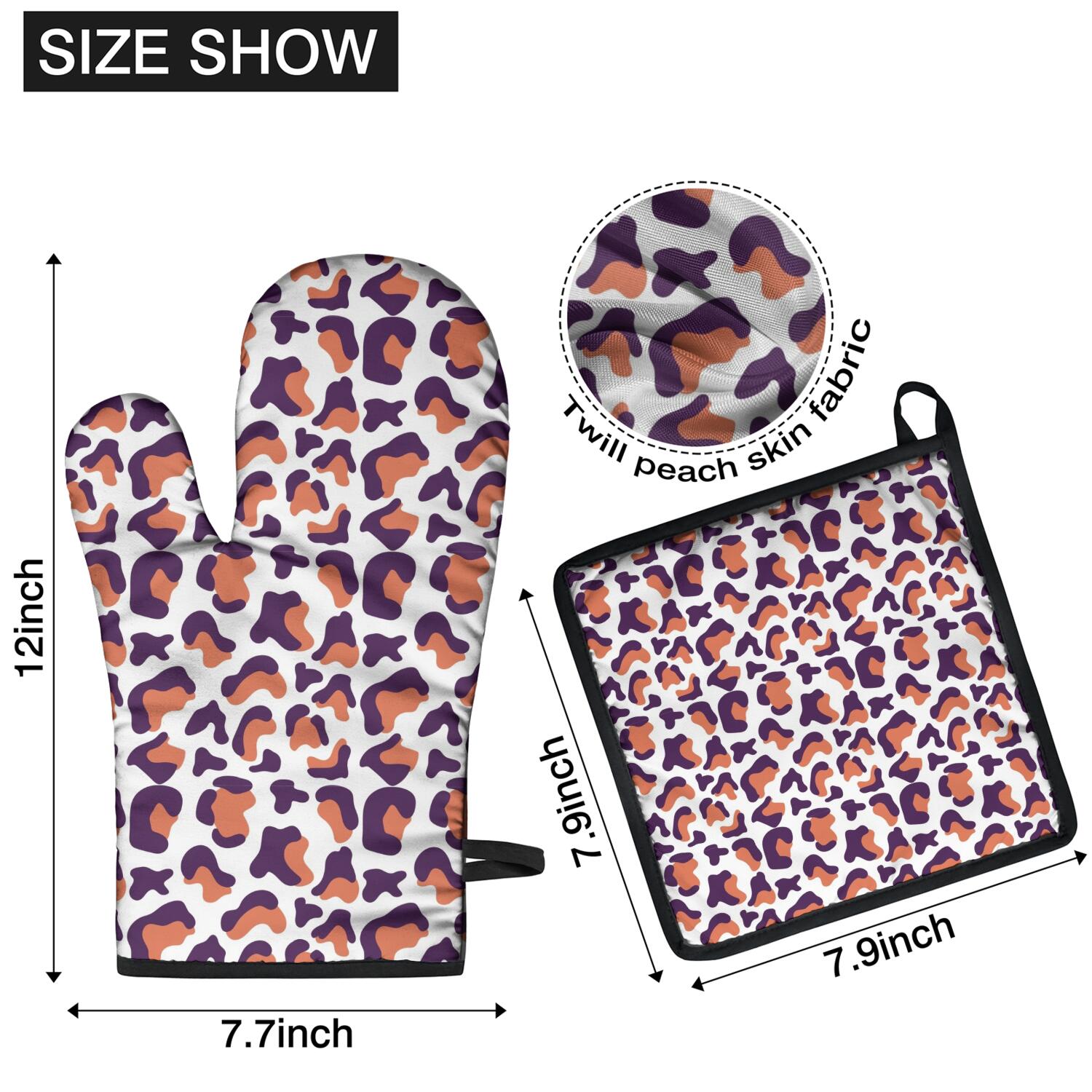 Leopard Print Oven Mitts and Pot Holders Set Of 4, Heat Resistant Kitchen Gloves with Non-Slip Grip, Hanging Loop, Soft Cotton Lining for Baking, Cooking, Grilling, Barbecue