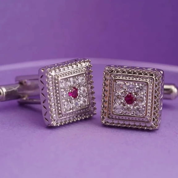 2Ct Round Cut Simulated Diamond Wedding Men's Cluster Cufflinks 14K White Gold Plated 925 Sterling Silver