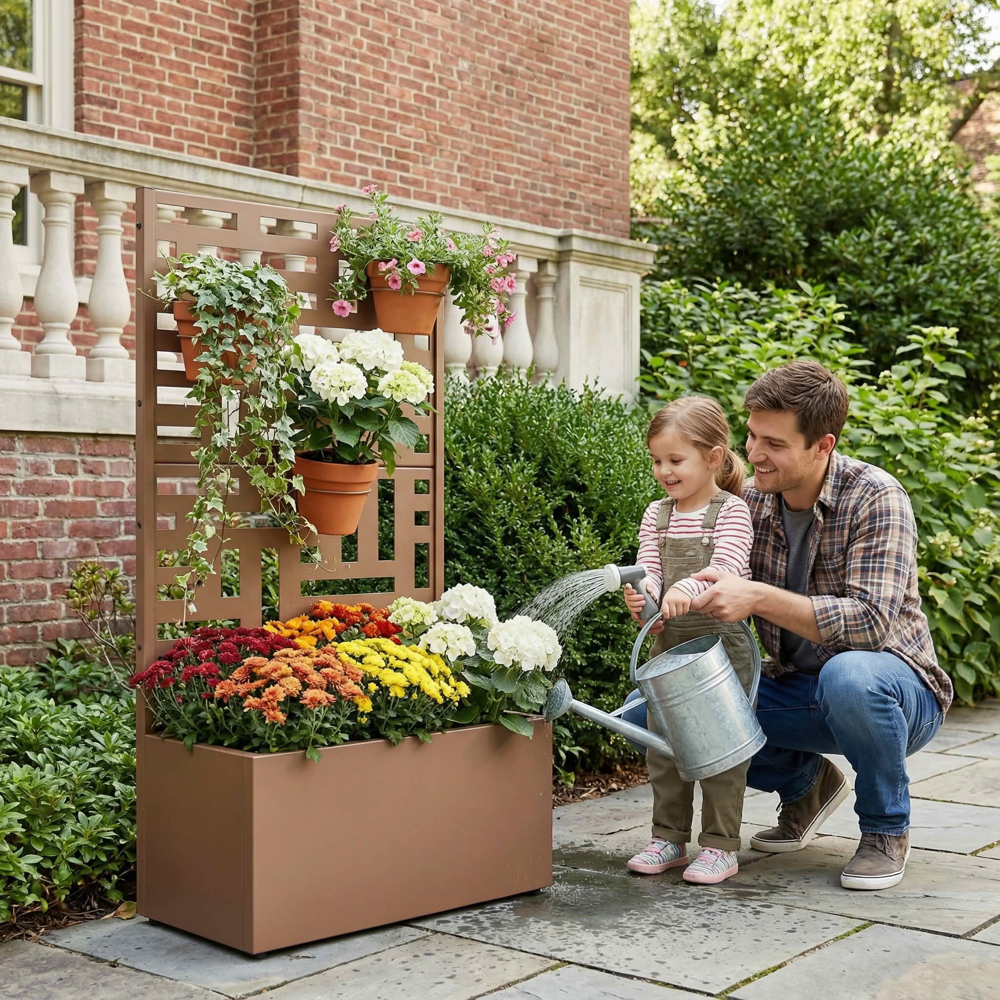 MAYEERTY 47X24" Metal Outdoor Brown Privacy Screen with Planter Box for Backyard & Garden, 2 Piece Set