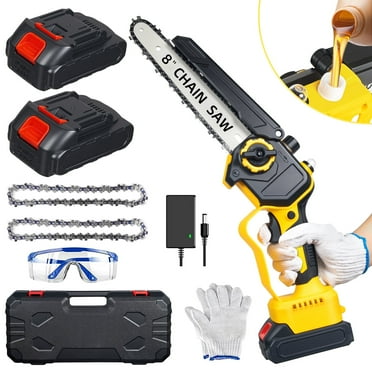 Paddsun Mini Chainsaw Cordless, 8 inch 21V Electric Chainsaw Battery Powered, Handheld Mini Chain Saw with 2 Batteries and 2 Chains