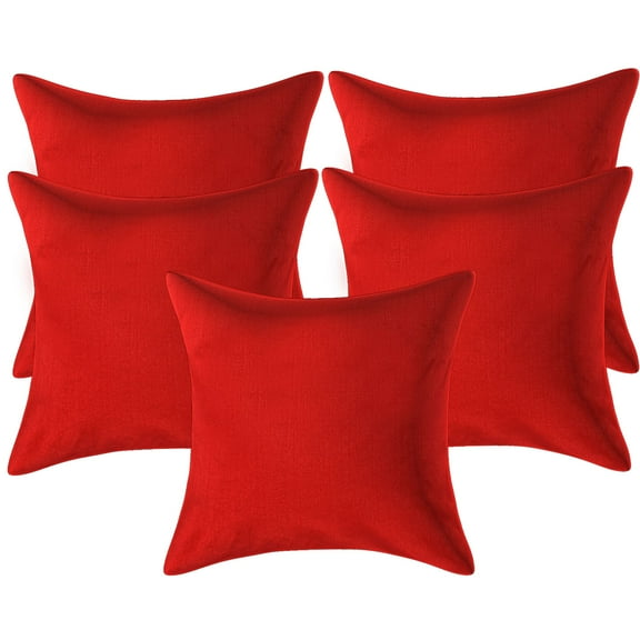 Stylo Culture Indian Settee Sofa Throw Pillow Covers 16 x 16 Solid Red Modern 40x40 cm Bedroom Decor Pillowcase Polydupion Solid Square Cushion Covers | Set Of 5