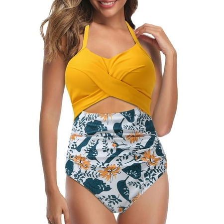 QYZEU Trendy Swimsuits for Women 2024 High Waisted Swimsuit Hollow Striped Swimsuit Tight Backless Bikini Bottoms Breathable Comfortable Lightweight Swimwear Yellow L
