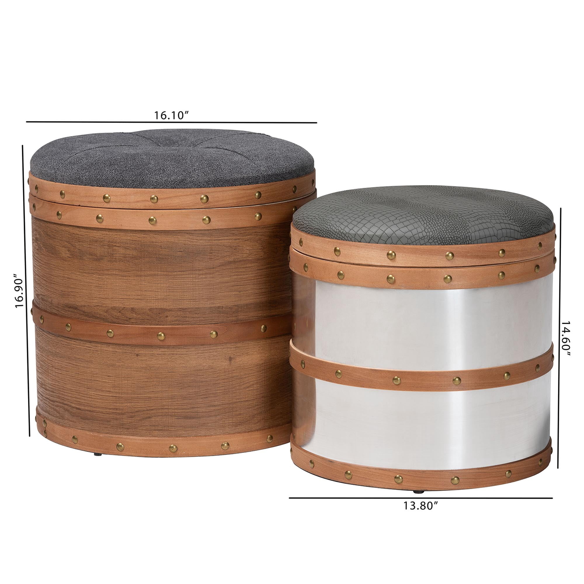 Baxton Studio Caleb Modern Grey Fabric and Alligator Faux Leather 2-Piece Storage Ottoman Set