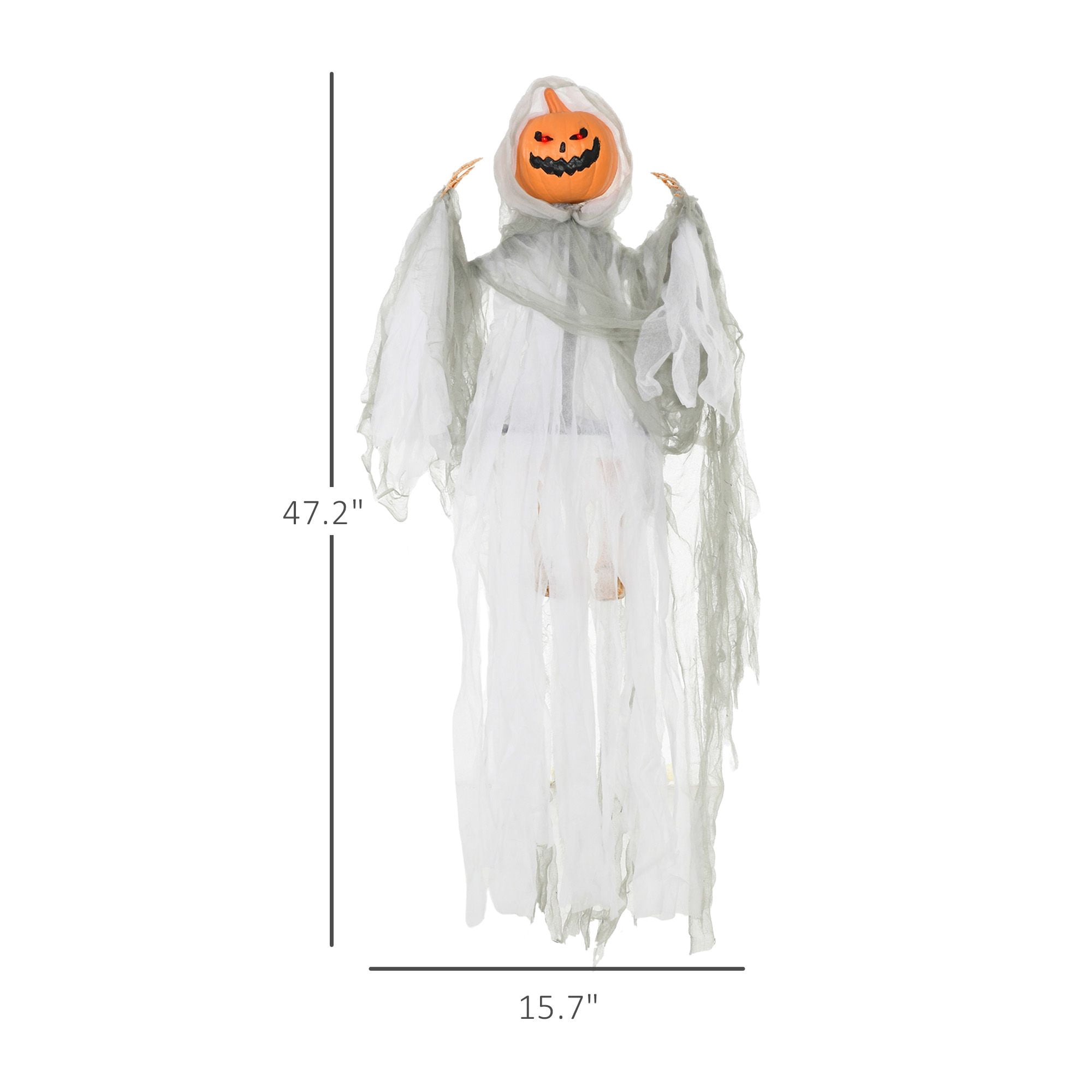 3.9' Outdoor Halloween Hanging Pumpkin Ghost w/ Light Up Eyes, Sound Activated Prop w/ Creepy Howling Sounds