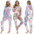 thumbnail image 2 of Pijama de felpa suave para mujer, ropa de dormir de Navidad, Tie-dye, mono con capucha y cuello en V, mono de invierno, ropa de dormir femenina, 2 of 4