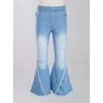 thumbnail image 3 of Sxiwei Kids Girls Raw Hem Flared Jeans Elastic Waist Bell-Bottoms Trousers Washed Denim Pants Light Blue 10, 3 of 5