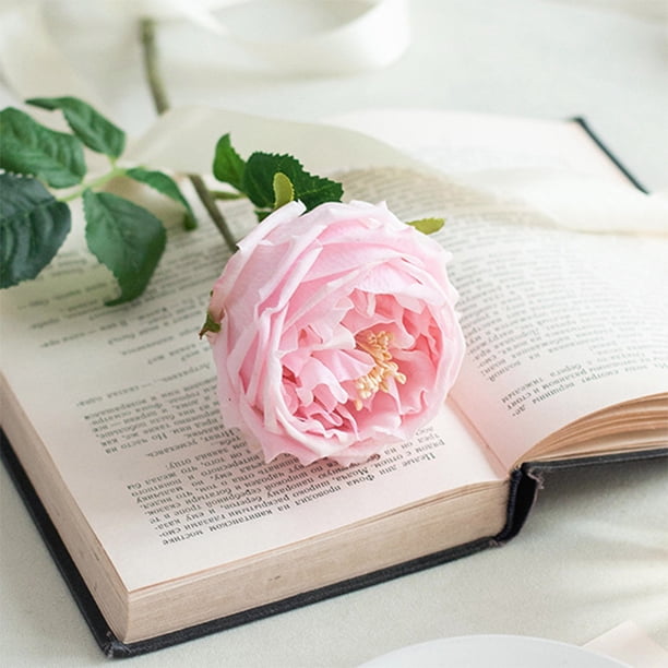 Rosas artificiales de seda | 10 cabezas por tallo | Tela realista para decoración del hogar, bodas, fiestas y regalos | Blanco, rosa, rojo, rosa fuerte