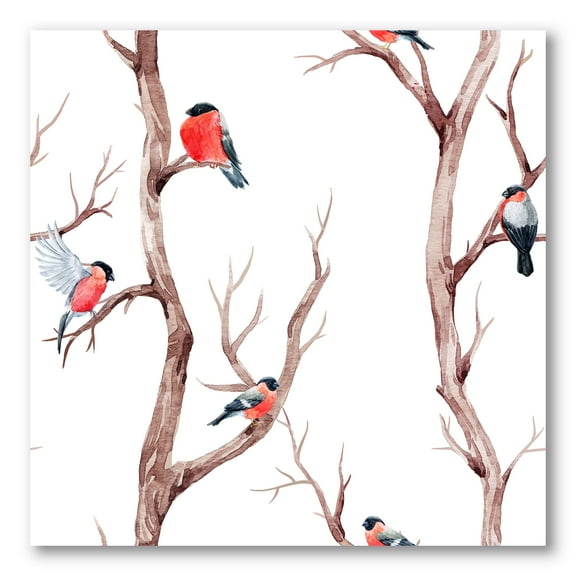 Little Birds Sitting On The Tree Branches III 30 in x 30 in Painting Canvas Art Print, by Designart