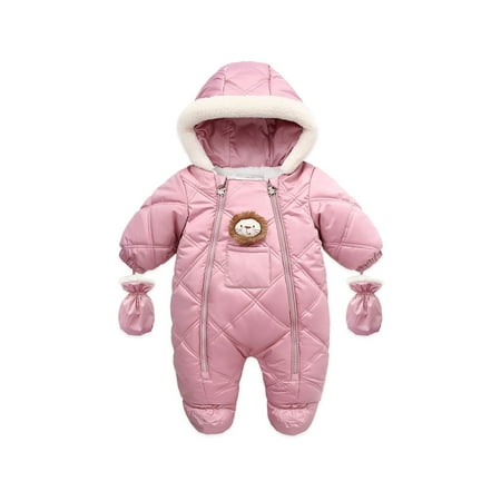 

Baby Newborn Winter Footed Jumpsuit Cartoon Hooded Long Sleeve Romper with Gloves Warm Zip Up Footies