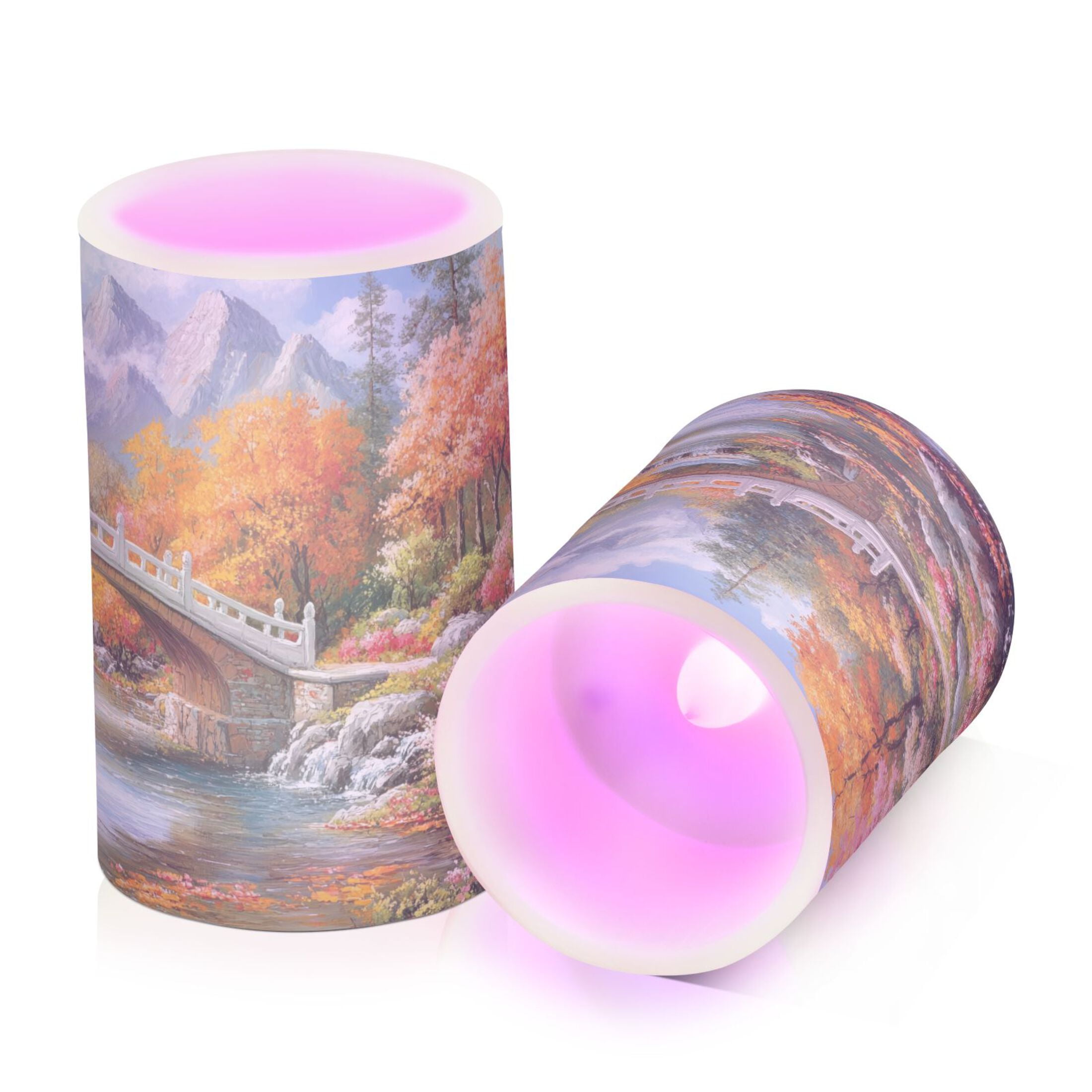Bridge on Forests Flickering Flameless LED Candles set of 2 Battery Operated 18-Key Remotes Timer Halloween Fall Decor D3''xH4''5''
