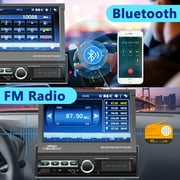 Podofo Single Din 7 Automatic Motorized Flip Out Screen Car Stereo Radio with Mirror Link Backup Camera