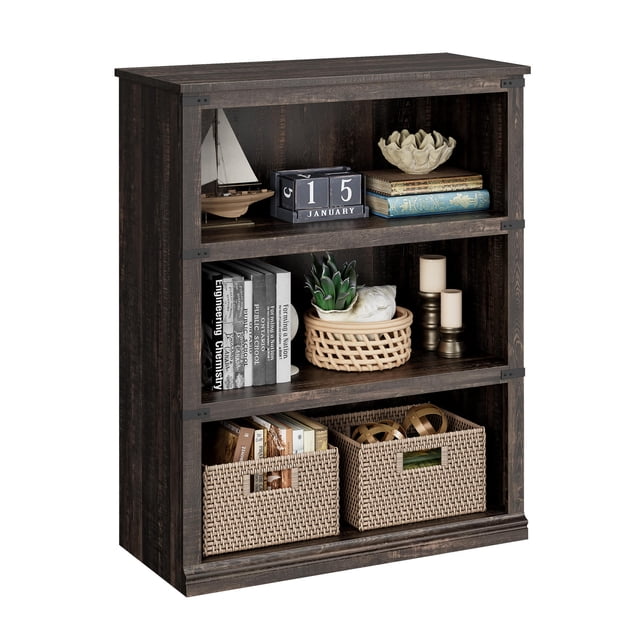 Brown 40-pulgada de altura estilo rural de madera estante de libros con 3 niveles almacenamiento estantes para sala de estar y oficina en casa