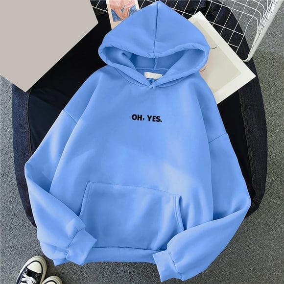 Bmisegm Women's Casual Loose Letter Printed Autumn and Winter Hoodie with Fleece Loose Fleece Hoodie Sweatshirt for Women Sky Blue M