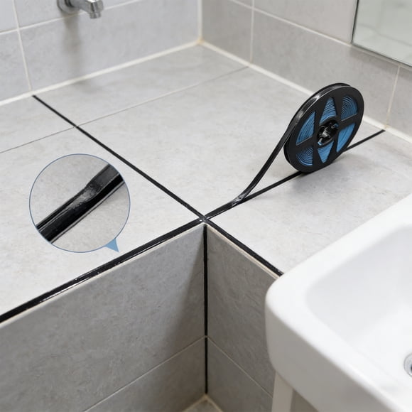 19.7ft Waterproof Caulk Strip, Peel Stick Adhesive Sealing Tape for Bathtub Sink, Flexible Decorative Edge Trim for Tile Wall Gaps Kitchen Bathroom, Black