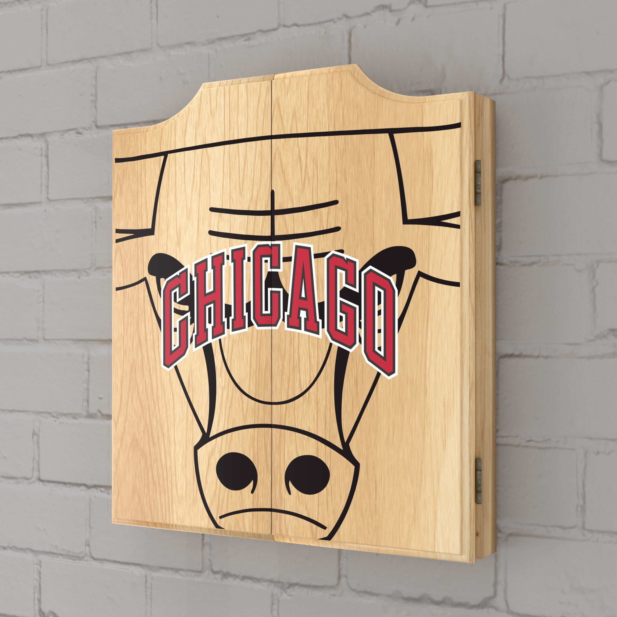 Chicago Bulls Fade Dart Board Cabinet Set with 6 Steel Tip Darts