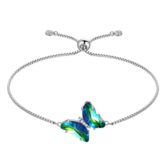 925 Sterling Silver Green Butterfly Bracelet Emerald May Birthstone Bracelets Jewelry Crystal Women Birthday Mother's Day Gifts Juwaliy