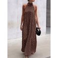 thumbnail image 4 of Womens Brown Polka Dot Sleeveless High Neck Maxi Dress, Loose Flowy Casual Summer Beach Vacation Sundress, 4 of 8