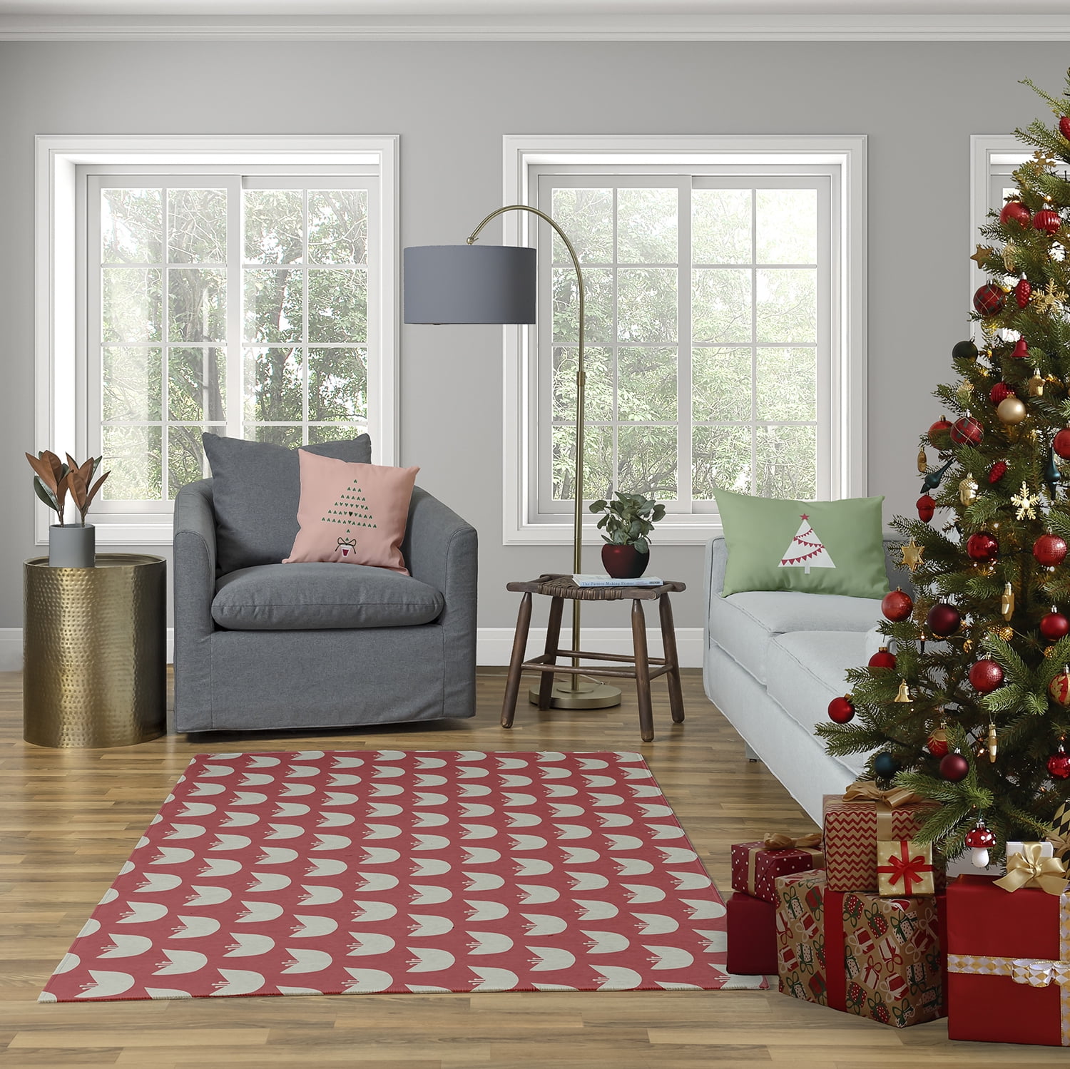 18" x 18" Simply Daisy Hearty Holidays Christmas Polyester Accent Pillow, Peach (1 Count)