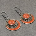 thumbnail image 2 of Red Coral Gemstone Earrings Tibetan Bahamas Handmade Nepali Jewelry 2.4" NE 5324, 2 of 2