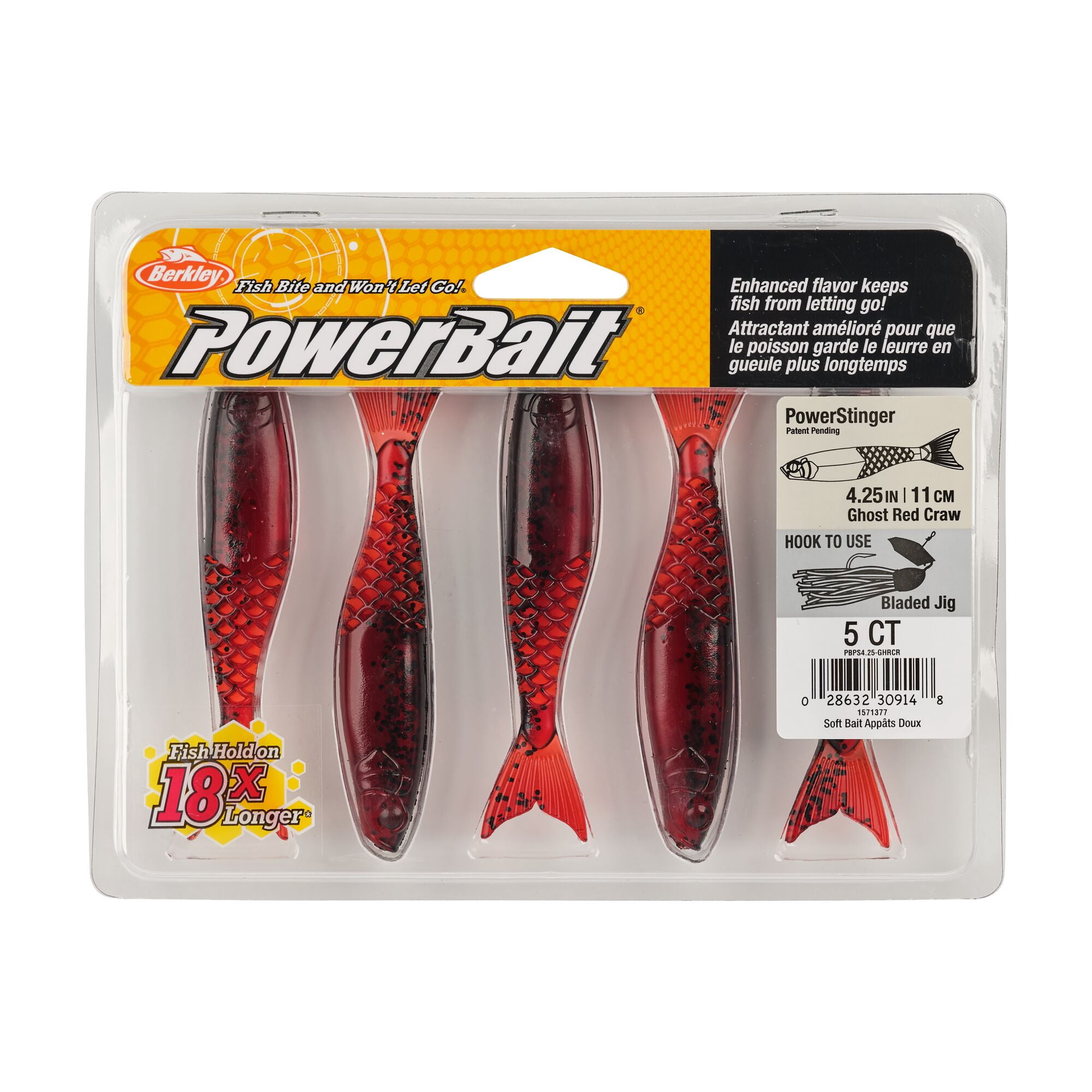 Berkley PowerBait® PowerStinger, 4.5 in, Minnows, Ghost Red Craw (5 Count)