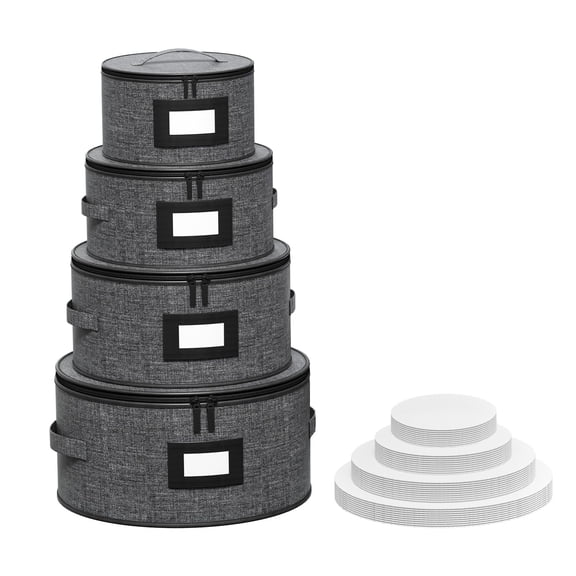 Aokeyee 4-Pack Hard Shell Dish Storage Containers with 48 Non-Woven Pads for Plates, Dinnerware & China - Ideal for Moving & Protection