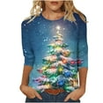 thumbnail image 2 of Holiday Gifts! Titcea Christmas Shirts for Women 3/4 Sleeve Crewneck Cute Christmas Print Pullover Sweaters 2024 Loose Comfort Casual Tops, 2 of 5