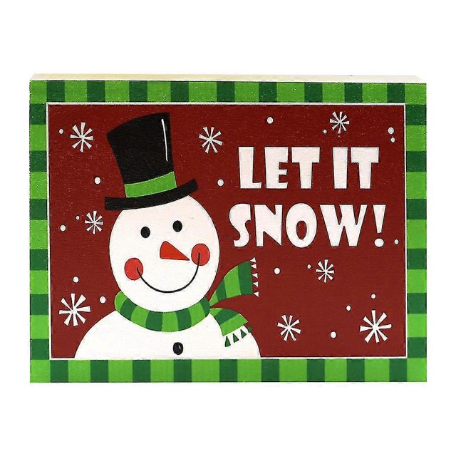 Letrero de madera con forma de caja de Navidad, diseño rústico de Papá Noel y muñeco de nieve, placa para colgar en la pared, JM00559