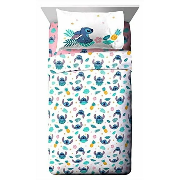 Lilo and Stitch Denim Hawaïen Ensemble de Draps 3-Pièces pour Lit 1 Place Pour Enfants