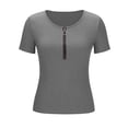 thumbnail image 6 of Fengqque Women's Knitted Rib T Shirt Half Zip V Neck Short Sleeve Casual Summer Slim Fit Top Gray L(L), 6 of 6