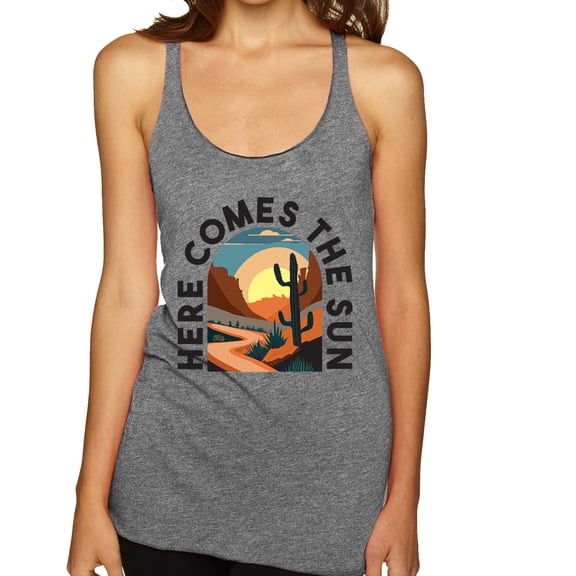 Wild Bobby Here Comes The Sun Desert Road Nature Lover Women Tri-Blend Racerback Tank Top, Premium Heather, Small