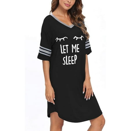 

Delou Sleep Shirts for Women Short Sleeve Cotton Novelty Night Shirts V Neck Oversized Nightgowns Cute Printed Night dress