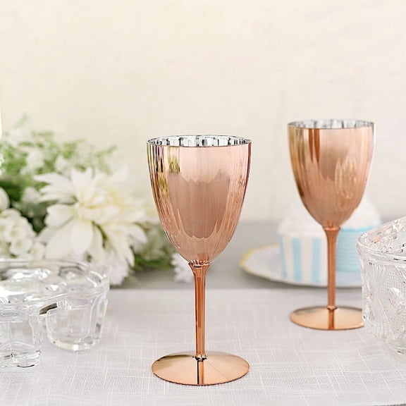 BalsaCircle 6 Pieces 8 oz Metallic Blush Premium Disposable Plastic Wine Glasses Tableware