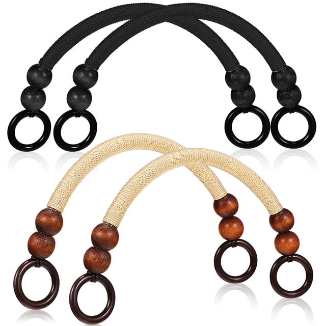 4 asas de bolso con cuentas de madera y cuerda de nailon tejida, correas de repuesto para hacer bolsos.