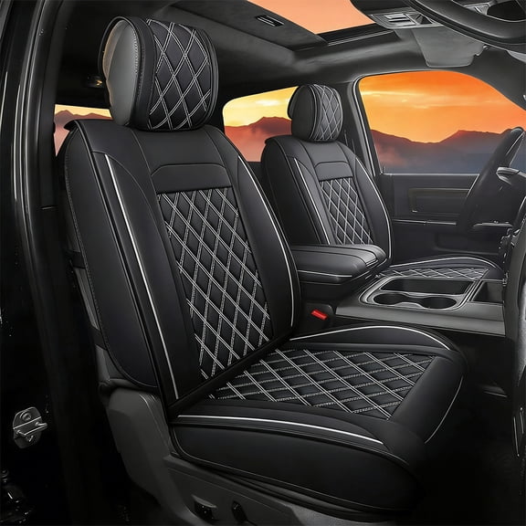 Full Leather Car Seat Covers Custom Black Fit For Dodge Ram 2009-2024 1500 2500 3500