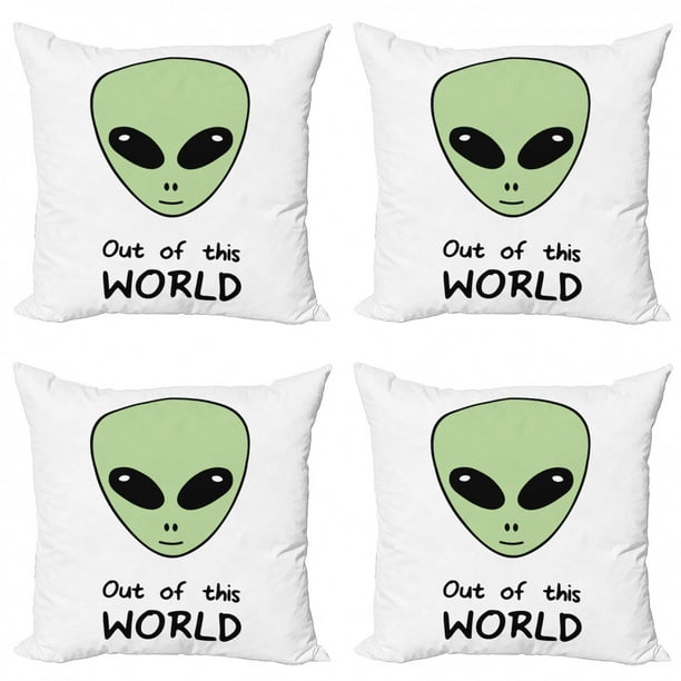 Alien Throw Pillow Cushion Case Pack Of 4 Out Of This World Extraterrestrial Creature Outer Space Illustration Modern Accent Double Sided Print 4 Sizes Pale Green Charcoal Grey By Ambesonne Walmart Com