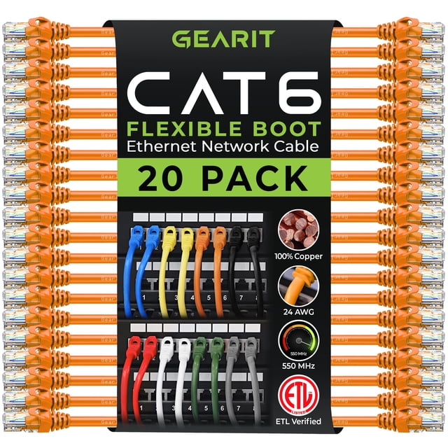 Cable Ethernet Cat6 GEARit de 0,15 m, paquete de 20, naranja