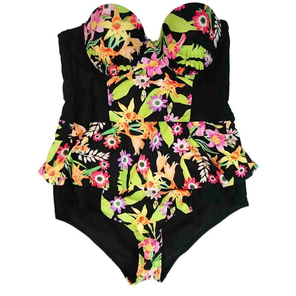 Womens Tropical Floral Hibiscus Flower Strapless One Piece Swimming Suit X-Large