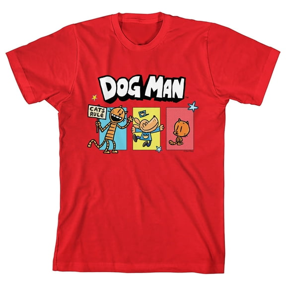 Dog Man With Petey And Lil' Petey Youth Red Short Sleeve Tee-Medium