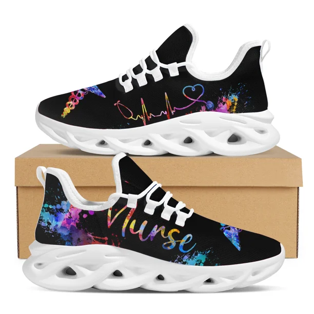 Zapatos planos con estampado de gorra de enfermera de hospital para mujer, zapatillas deportivas con estampado de latidos del corazón, zapatos ligeros con cordones para invierno a la moda