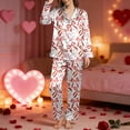 thumbnail image 2 of Women's Pajamas 2 Pieces Sets Soft Valentine Print Button Lapel Shirts Pants Sleepwear Outfit, 2 of 5