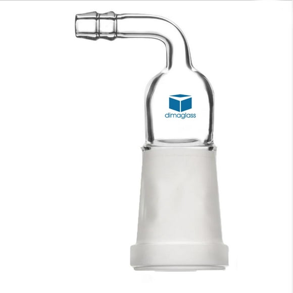 DIMA GLASS® Adapter, Inlet, Outer Joint, 90 Deg 19/22 Joint Size, 10 mm Hose O.D.