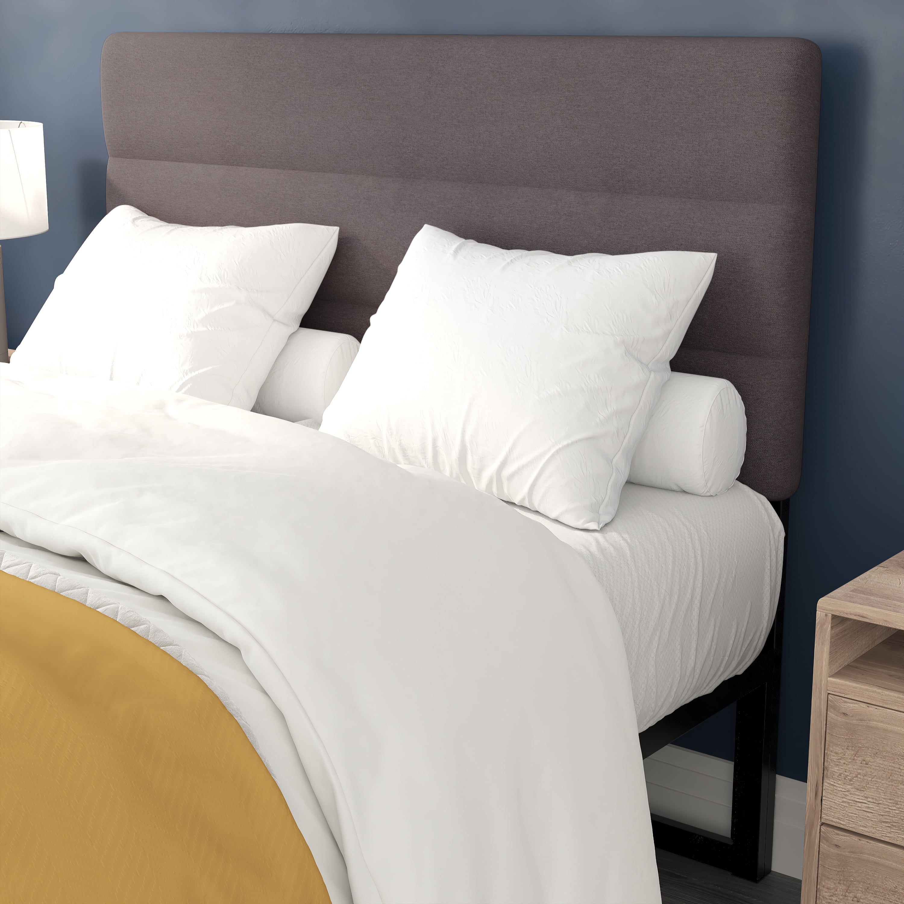 BizChair Full Channel Stitched Fabric Upholstered Headboard, Adjustable Height from 44.5" to 57.25" - Gray