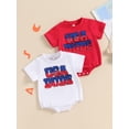 thumbnail image 3 of vera natura Baby Boy 4th of July Romper  Short Sleeve Round Neck Letter Embroidery Bodysuit Newborn Playsuit, 3 of 9