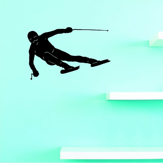 Custom Wall Decal Skiing Sideways Tricks Girl Boy Silhouette Sports Vinyl Wall Sticker 14x28"