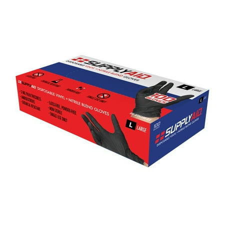 

SupplyAID Nitrile Vinyl Disposable Gloves L Black 100 Count